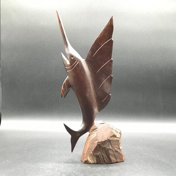 Vintage Ironwood Hand Carved Sailfish Marlin Sculpture Solid Wood Sculpture 14" - Picture 1 of 7